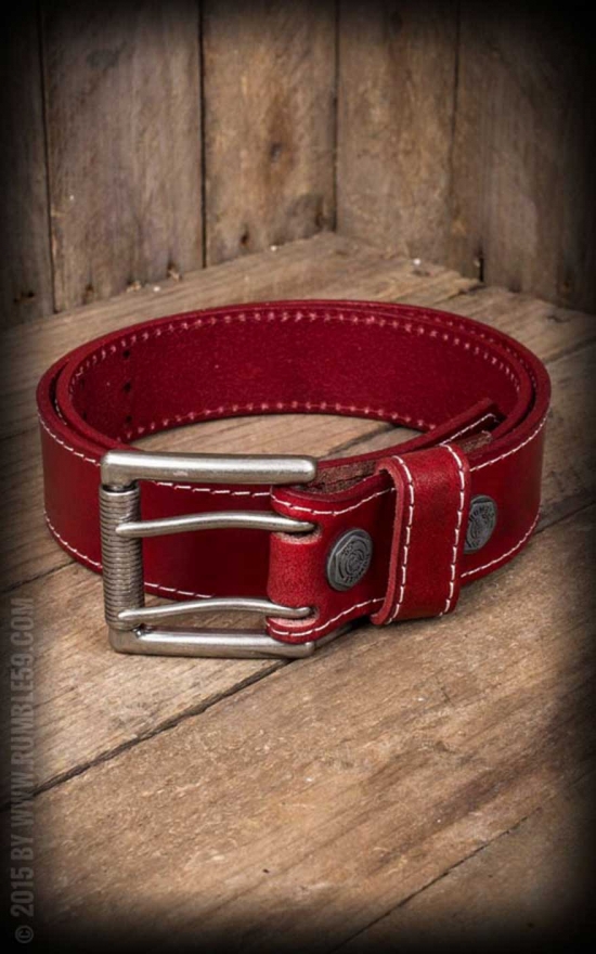 Leather belt red  real leather - Rockabilly Style - Official Rumble59 Shop  for Jeans, Jackets & Clothing